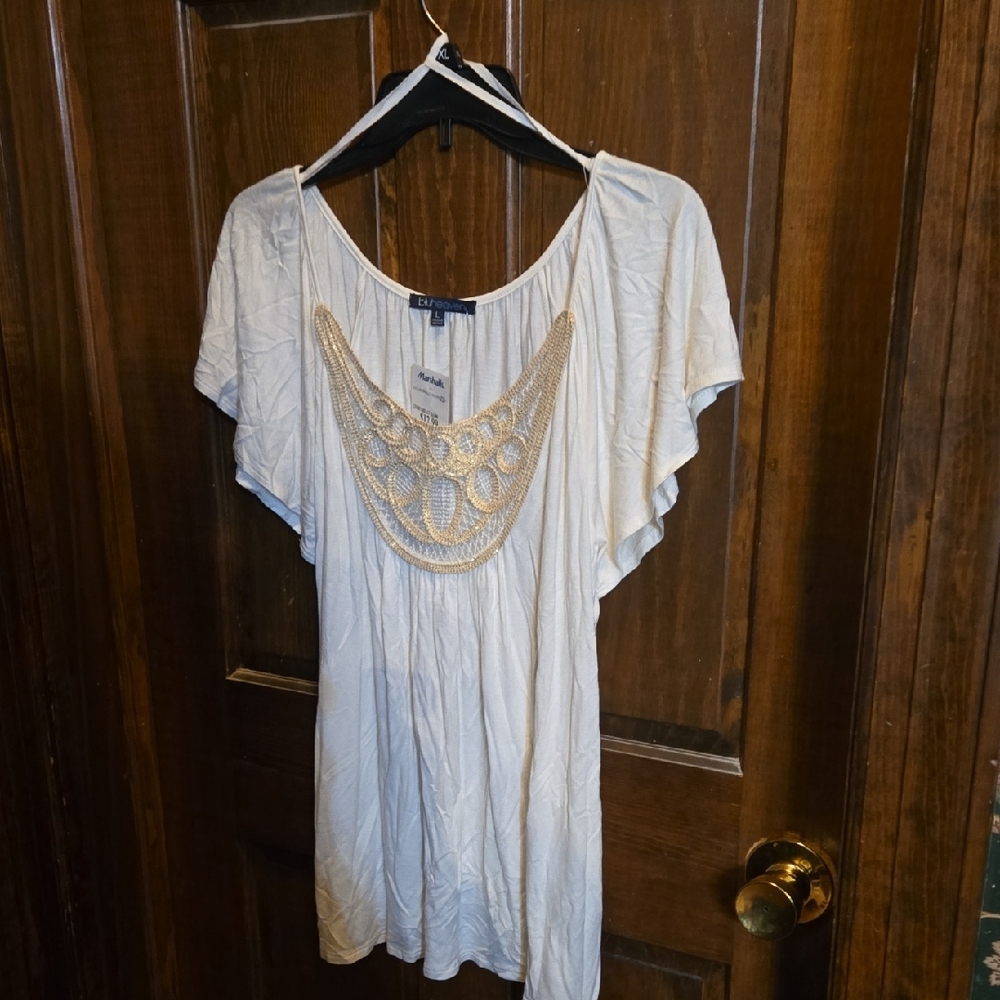 Bluheaven White Flutter Sleeve Bib Collar Blouse